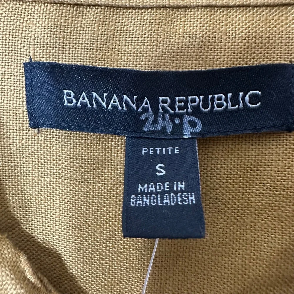 Banana Republic Womens Petite S 100% Linen Utility Romper Ochre Brown NEW